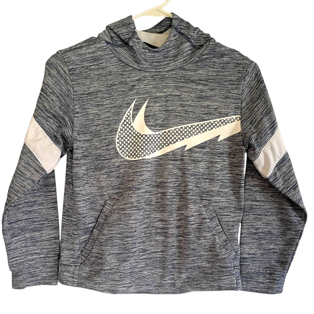 Nike Dri-fit Pullover Hoodie Youth Kids Sz M Front Pocket Fleece Lined Blue/Grey